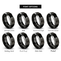 font options for inside engraving on black & gray rappelling climber rings