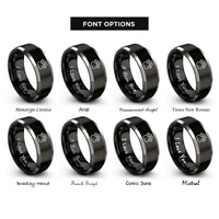 font options for inside engraving on black & silver rat circle rings