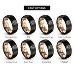 font options for inside engraving on black & rose gold rat face circle rings