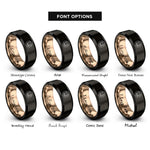font options for inside engraving on black & rose gold rat face circle rings