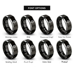 font options for inside engraving on black & silver ratio symbol rings