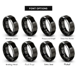 font options for inside engraving on black & silver raven feather rings