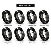 font options for inside engraving on black & silver raven on skull rings