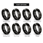 font options for inside engraving on black & silver raven pair rings