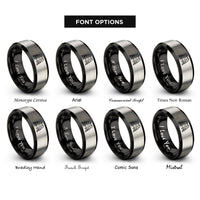 font options for inside engraving on black & silver raven pair rings