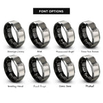 font options for inside engraving on black & grey raven silhouette rings
