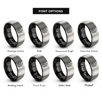 font options for inside engraving on black & grey raw amethyst cluster rings