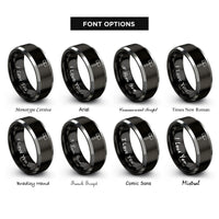 font options for inside engraving on black & silver rawhide mallet rings