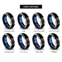 font options for inside engraving on black & blue & grey ray school trio rings