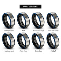 font options for inside engraving on black & blue & grey ray school trio rings