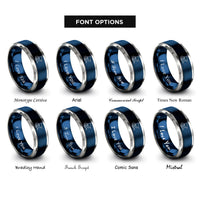 font options for inside engraving on blue & silver ray silhouette wave rings