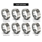 font options for inside engraving on grey ray silhouette wave rings