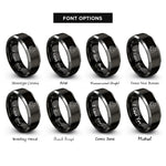 font options for inside engraving on black & silver reading child rings