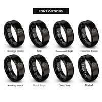 font options for inside engraving on black reading child rings
