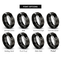 font options for inside engraving on black & gray rectangle border rings