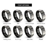 font options for inside engraving on black & gray recursive backtracking maze rings