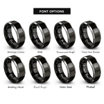 font options for inside engraving on black & grey recursive backtracking maze rings