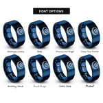 font options for inside engraving on blue red blood cell rings