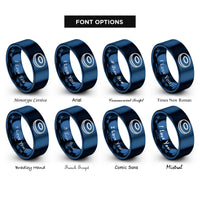font options for inside engraving on blue red blood cell rings