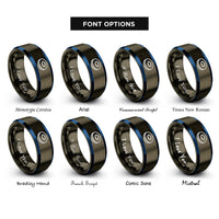 font options for inside engraving on gunmetal & blue red blood cell rings