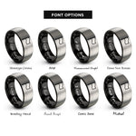 font options for inside engraving on black & silver red flag rings