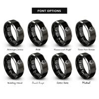 font options for inside engraving on black & silver red fox rings