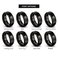 font options for inside engraving on black red paw rings