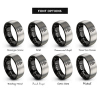 font options for inside engraving on black & grey redwood tree roots rings