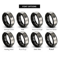 font options for inside engraving on black & silver redwood tree roots rings