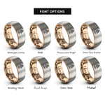 font options for inside engraving on rose gold & grey redwood tree roots rings