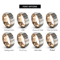 font options for inside engraving on rose gold & grey redwood tree roots rings