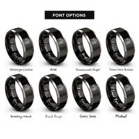 font options for inside engraving on black & silver reef contours rings