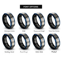 font options for inside engraving on black & blue & silver regatta pennant rope rings