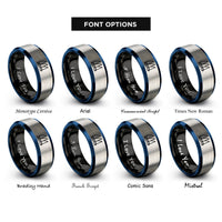 font options for inside engraving on black & blue & gray regatta sails rings