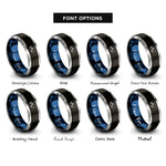font options for inside engraving on black & blue & gray regulator setup rings