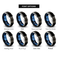 font options for inside engraving on black & blue & silver release hook rings