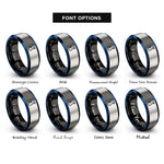 font options for inside engraving on black & blue & grey release hook rings