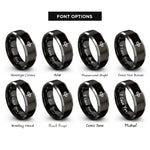 font options for inside engraving on black & silver repeat sign rings