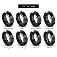 font options for inside engraving on black & silver repeat sign rings