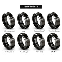 font options for inside engraving on black & silver repeat sign rings