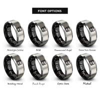 font options for inside engraving on black & grey repeat sign rings