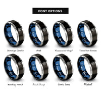 font options for inside engraving on black & blue & grey repeating ghosts rings