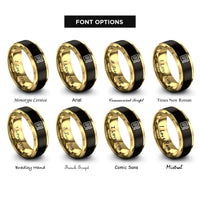 font options for inside engraving on black & gold reporter notepad pen rings