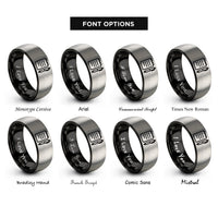 font options for inside engraving on black & silver reporter notepad pen rings