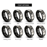 font options for inside engraving on black & silver respirator mask rings