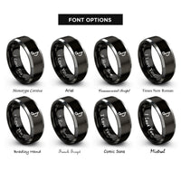 font options for inside engraving on black & gray rest mark rings