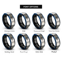 font options for inside engraving on black & blue & gray reticle dot rings