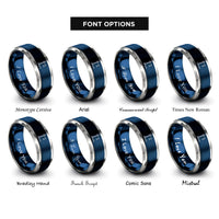font options for inside engraving on blue & gray retort stand rings