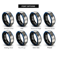 font options for inside engraving on black & blue & silver retro joystick rings
