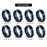 font options for inside engraving on blue & gray retro joystick rings